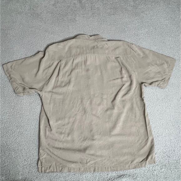 Tommy Bahama Button Shirt Large Silk Floral Tropical Beige Short Sleeve Beach - Picture 7 of 11